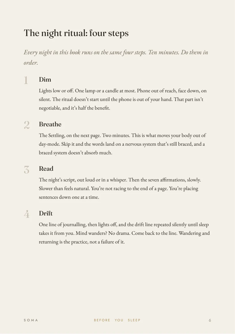 The four-step method in the book: Dim, Breathe, Read, Drift